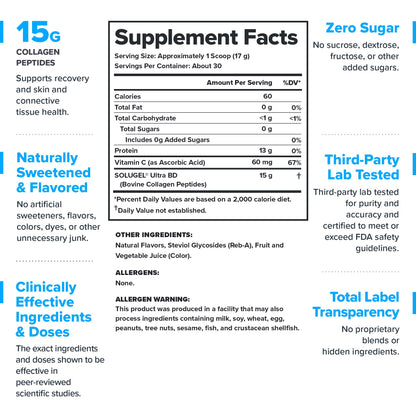 LEGION Athletics Hydrolyzed Collagen Peptides Powder - Solugel Ultra BD Bovine Collagen with Vitamin C - Joint, Skin, and Nail Support - Unflavored, 30 Servings
