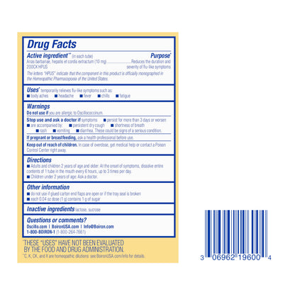 Boiron Oscillococcinum for Relief from Flu-Like Symptoms of Body Aches, Headache, Fever, Chills, and Fatigue - 30 Doses Gsupps Australia