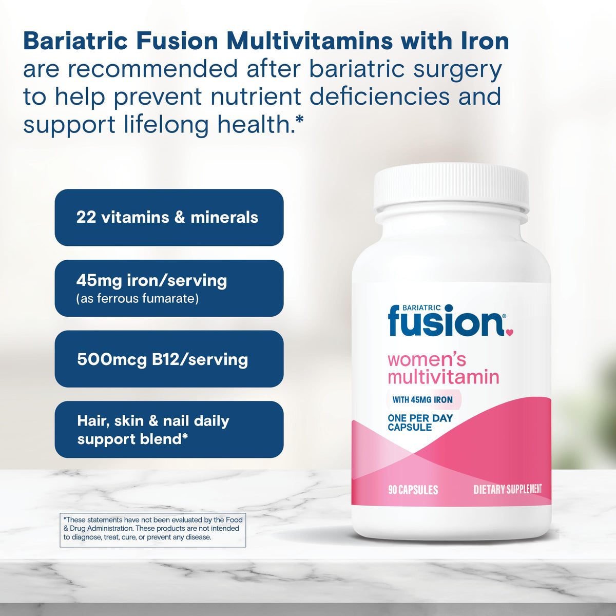 Bariatric Fusion One Per Day Bariatric Multivitamin with Iron for Women | with Hair and Nails Vitamin Blend | Gastric Bypass Bariatric Fusion