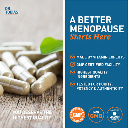 Dr. Tobias Menopause Relief with Black Cohosh, Soy Isoflavones, Don Quai, Hot Flash & Night Sweats Relief for Women, Non-GMO Menopause Supplements for Women, 60 Capsules, 30 Servings