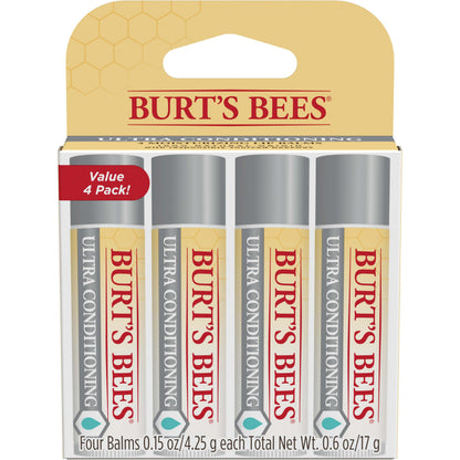 Burt's Bees Lip Balm, Moisturizing Lip Care, 100% Natural Origin, Ultra Conditioning with Shea, Cocoa & Kokum Butter (4 Pack) Burt's Bees
