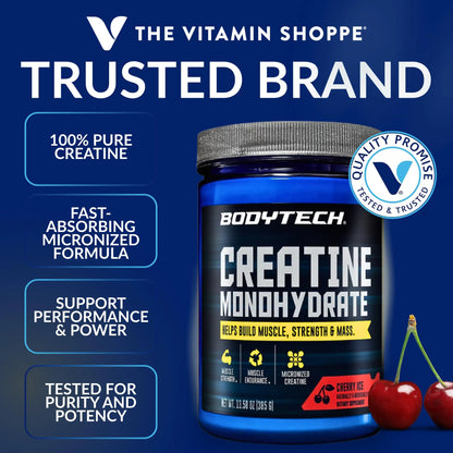 BodyTech 100% Pure Creatine Monohydrate Powder - Micronized for Maximum Absorption - Supports Muscle Strength & Power Output BodyTech