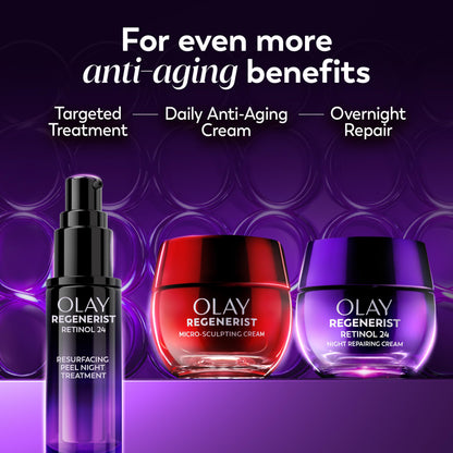 Olay Retinol Night Cream for Women, Anti-Aging Face Moisturizer, Fragrance-Free, Non Greasy - Anti-Wrinkle, Smooth Fine Lines, Hydrating Skin Care - Triple Collagen Cream, Peptide, Niacinamide, 1.7oz Olay