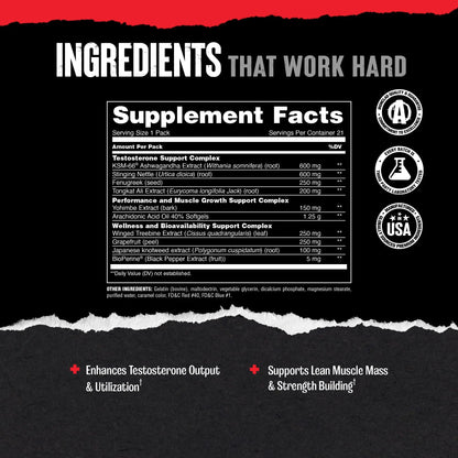 Animal Test Booster for Men - Male Enhancing Supplement Libido Booster for Strength Athletes & Bodybuilders to Increase Stamina, Endurance, Muscle Growth, All-in-One Packs – 21 Day Cycle Animal