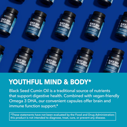 Black Seed Oil Capsules, Vegan, Non-GMO, Cold-Pressed Nigella Sativa, 90ct | 1500mg Per Serving Black Cumin Supplement for Skin Health, Immune Function, and Digestive Health, Unflavored, 30 Servings Gsupps Australia