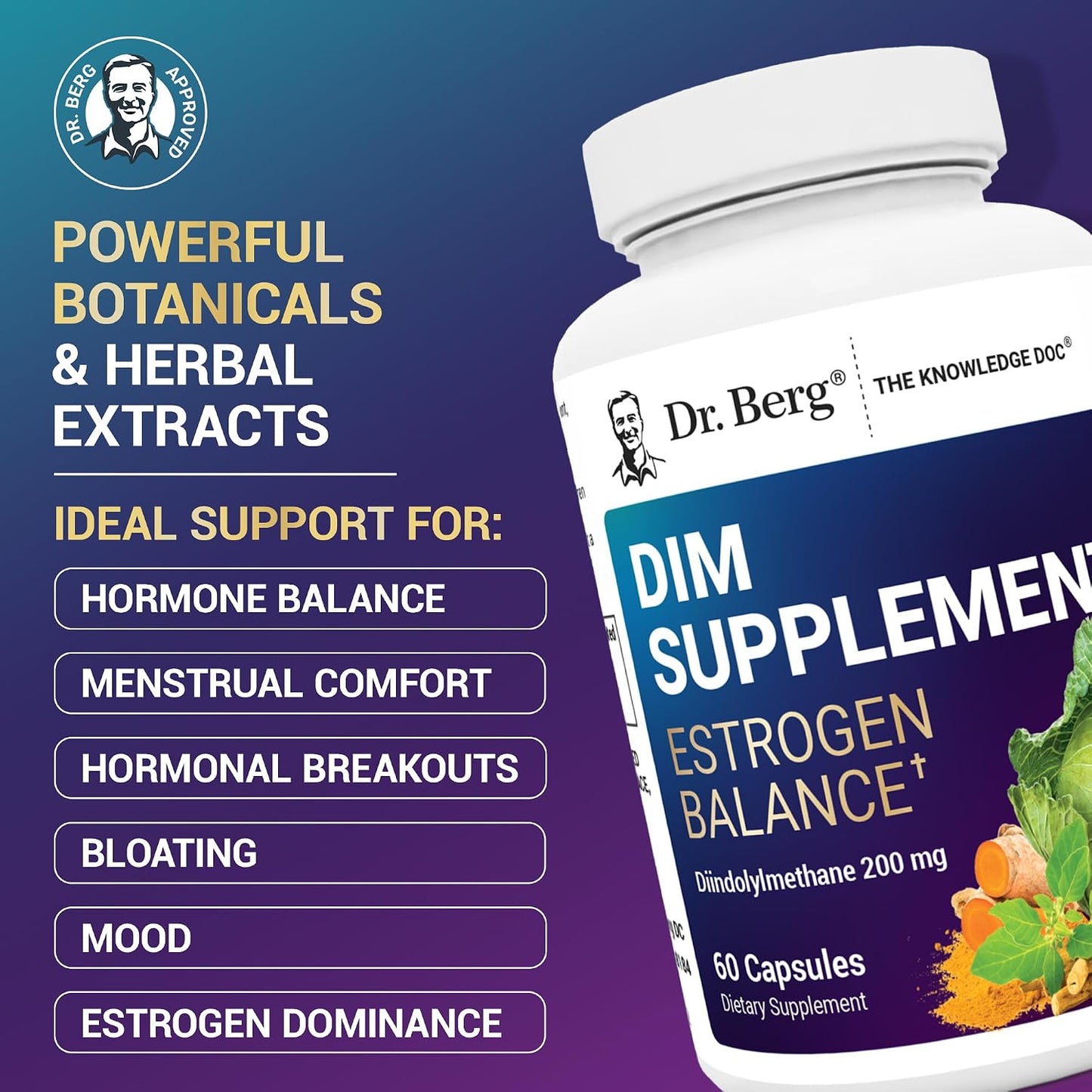 Dr. Berg DIM Supplement Estrogen Balance - Original Estrogen Supplement for Women with Diindolylmethane & Black Pepper for Enhanced Absorption & Menopause Support* - 60 Capsules