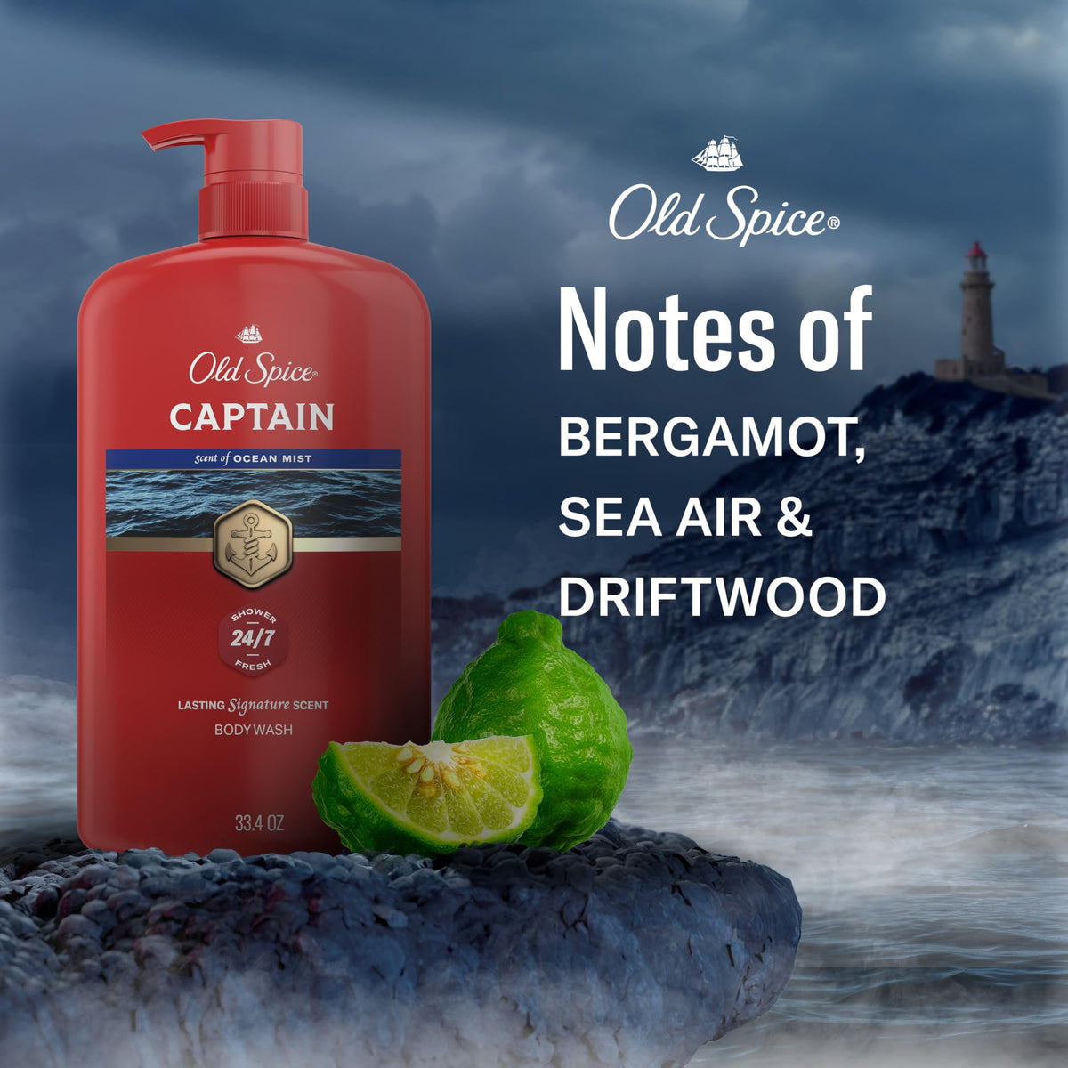 Old Spice Refreshing Body Wash for Men, 3X Defense, 24/7 Shower Fresh with Long Lasting Scent, Red Collection, Captain with Bergamot Scent, 33.4 oz Old Spice