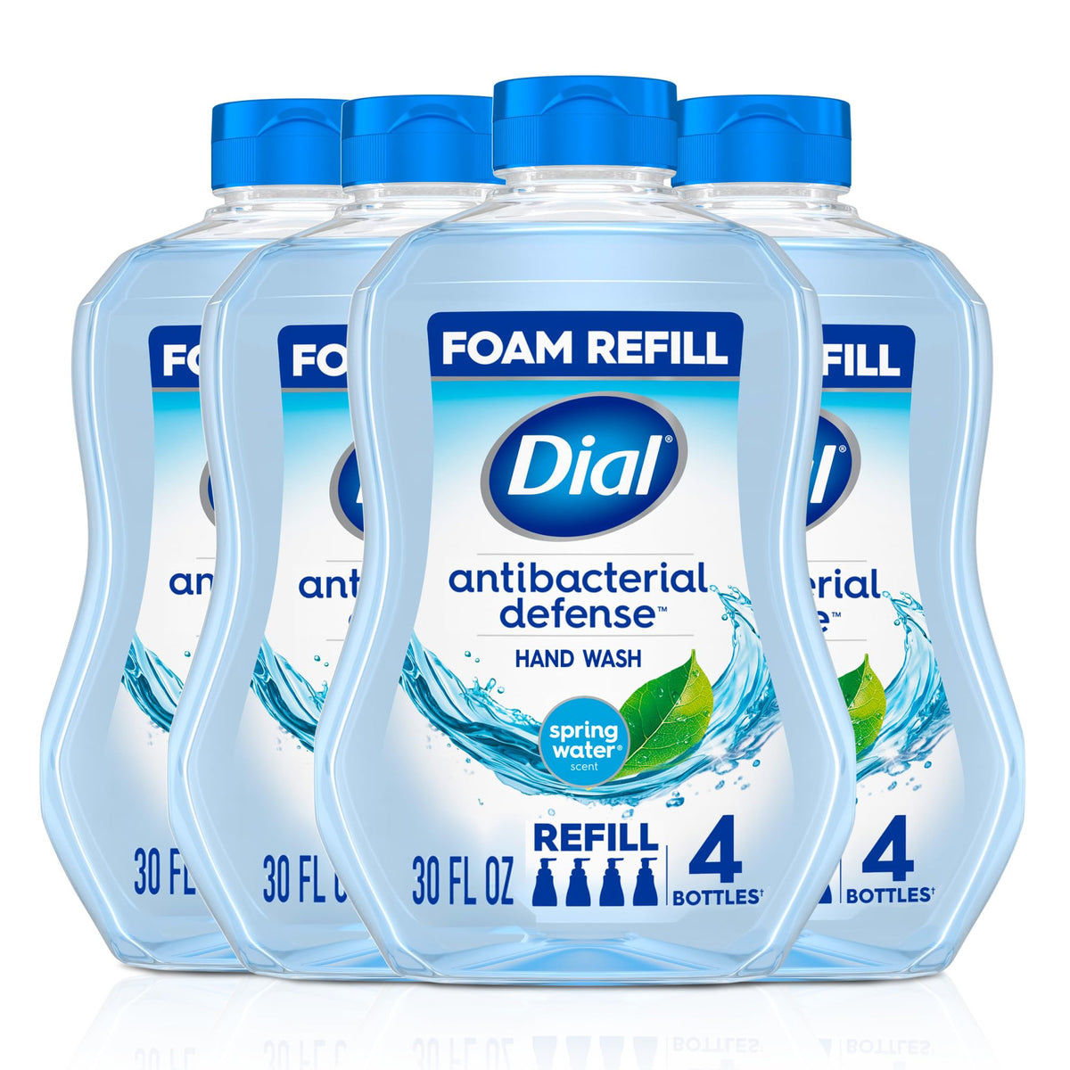 Dial Antibacterial Defense Foaming Hand Soap + Aloe, Spring Water Scent, 30 Fl Oz Hand Soap Refill (4 Pack), Dermatologist-Tested, Gentle on Skin Dial