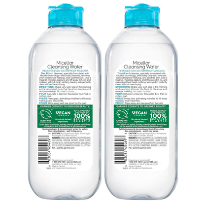 Garnier Micellar Water for Waterproof Makeup, Hydrating Facial Cleanser & Makeup Remover, Suitable for Sensitive Skin, Vegan, Cruelty Free, 13.5 Fl Oz (400mL), 2 Count Garnier