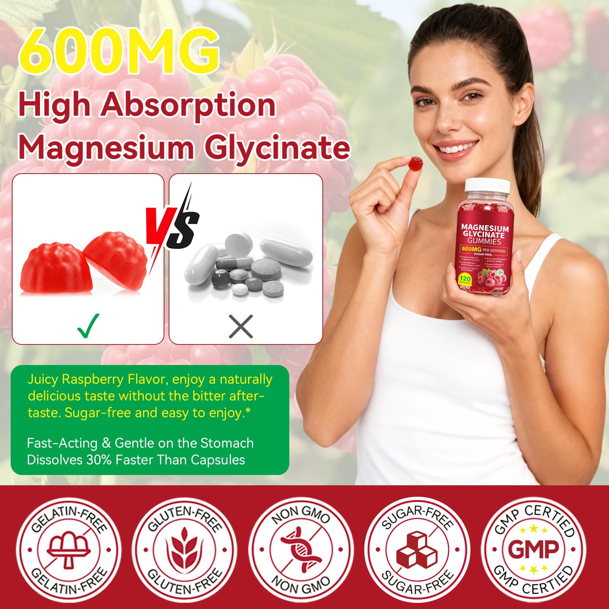 120 Count Magnesium Glycinate Gummies 600mg for Adults, Supports Relaxation, Magnesium Glycinate Chewable, Mariayu