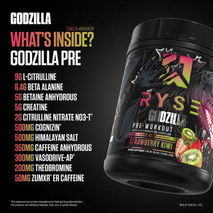 RYSE Godzilla X Noel Deyzel Pre Workout Powder - Monsterberry Lime - 400mg Caffeine, High Stim Pre-Workout for Men & Women with Citrulline & Beta Alanine - Energy, Pump & Focus - 20/40 Servings