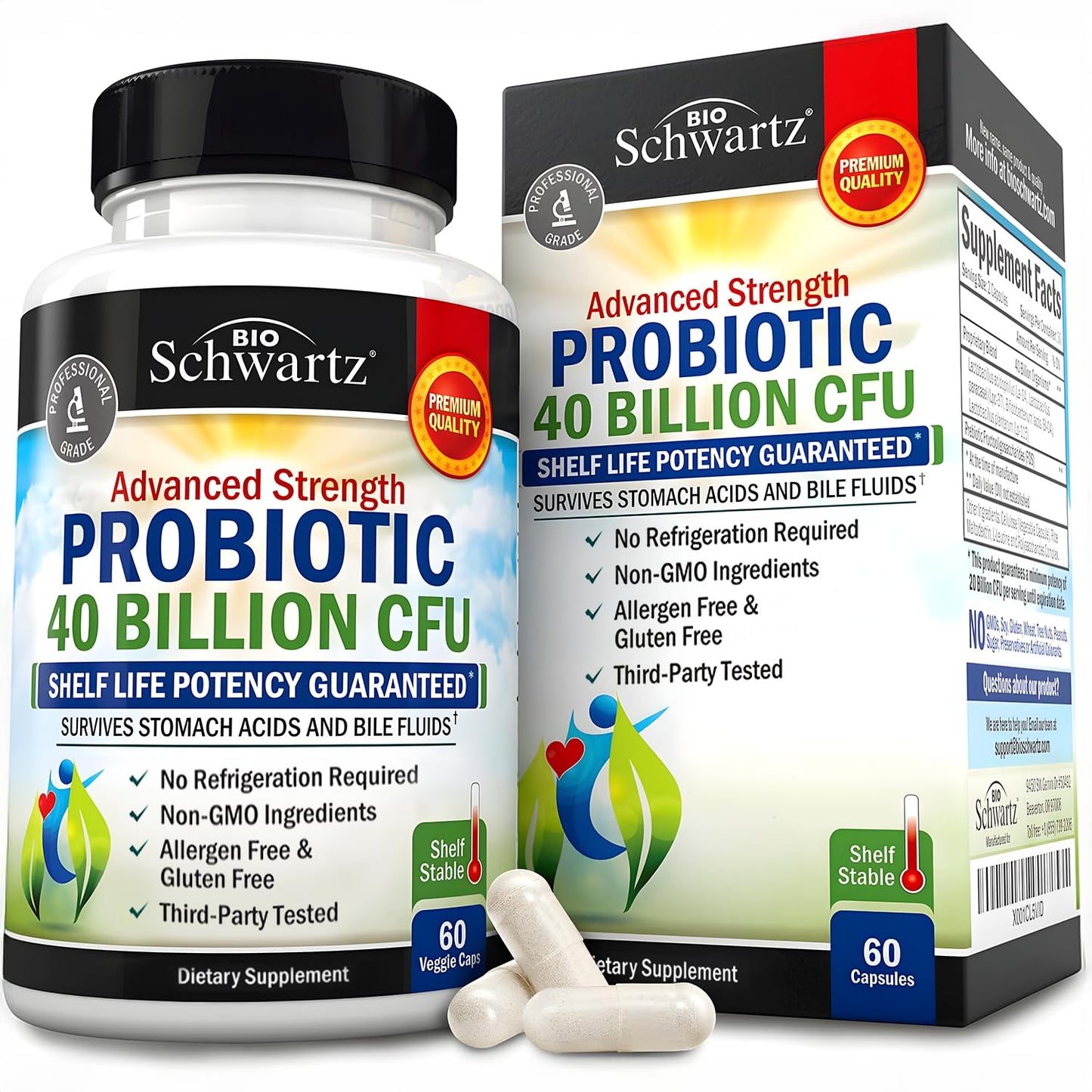 BioSchwartz Daily Probiotic Nutritional Supplement - 40 Billion CFU for Gut Health - Probiotics for Men and Women - Digestive Health with Astragalus BioSchwartz