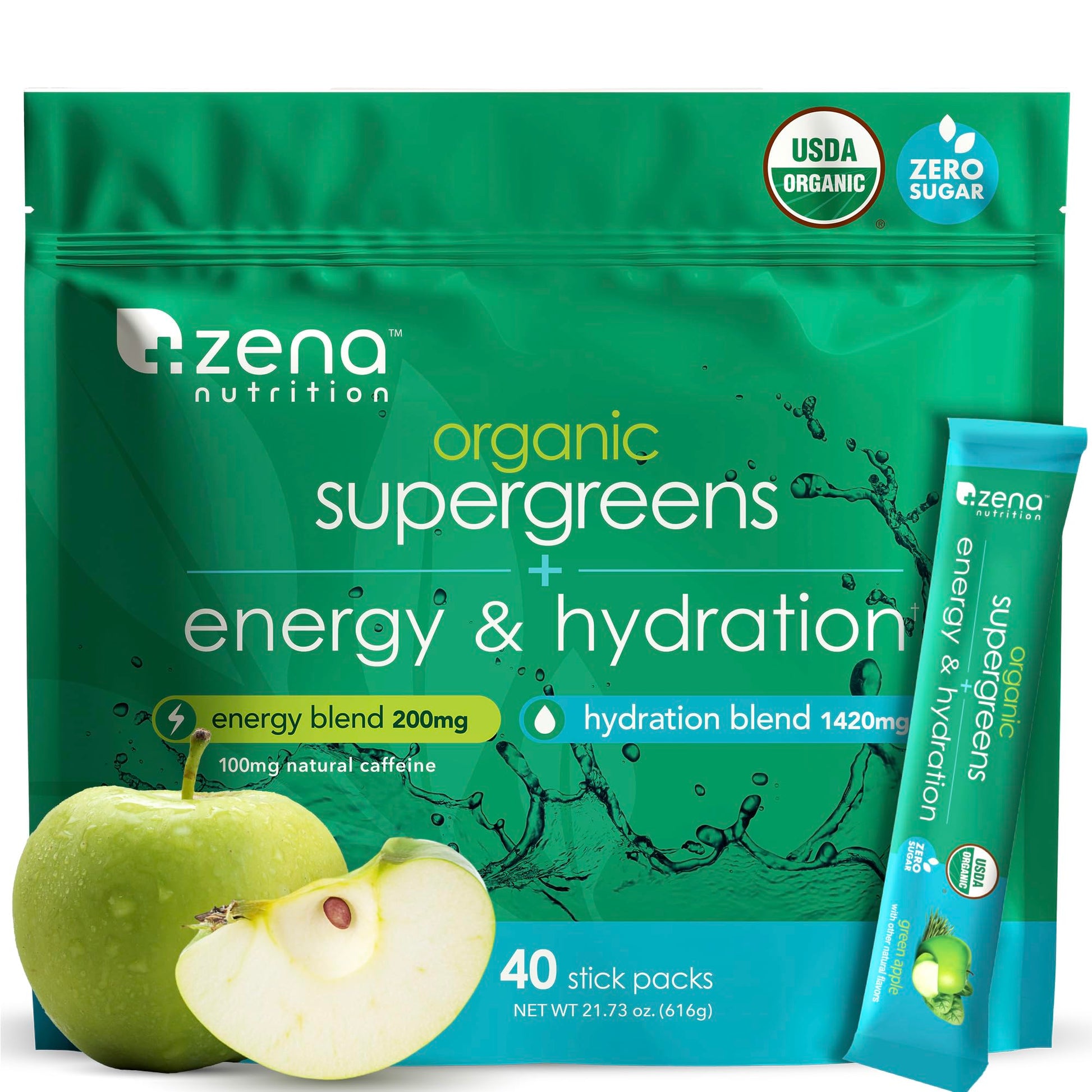 Zena Nutrition Organic Super Greens Energy & Hydration Powder, 70+ Superfoods, 0 Sugar, 5G Fiber, Spirulina, Chlorella, Prebiotics/Probiotics, Natural Caffeine + Electrolytes, 40 Drink Mix Packets Zena Nutrition buy australia supplements