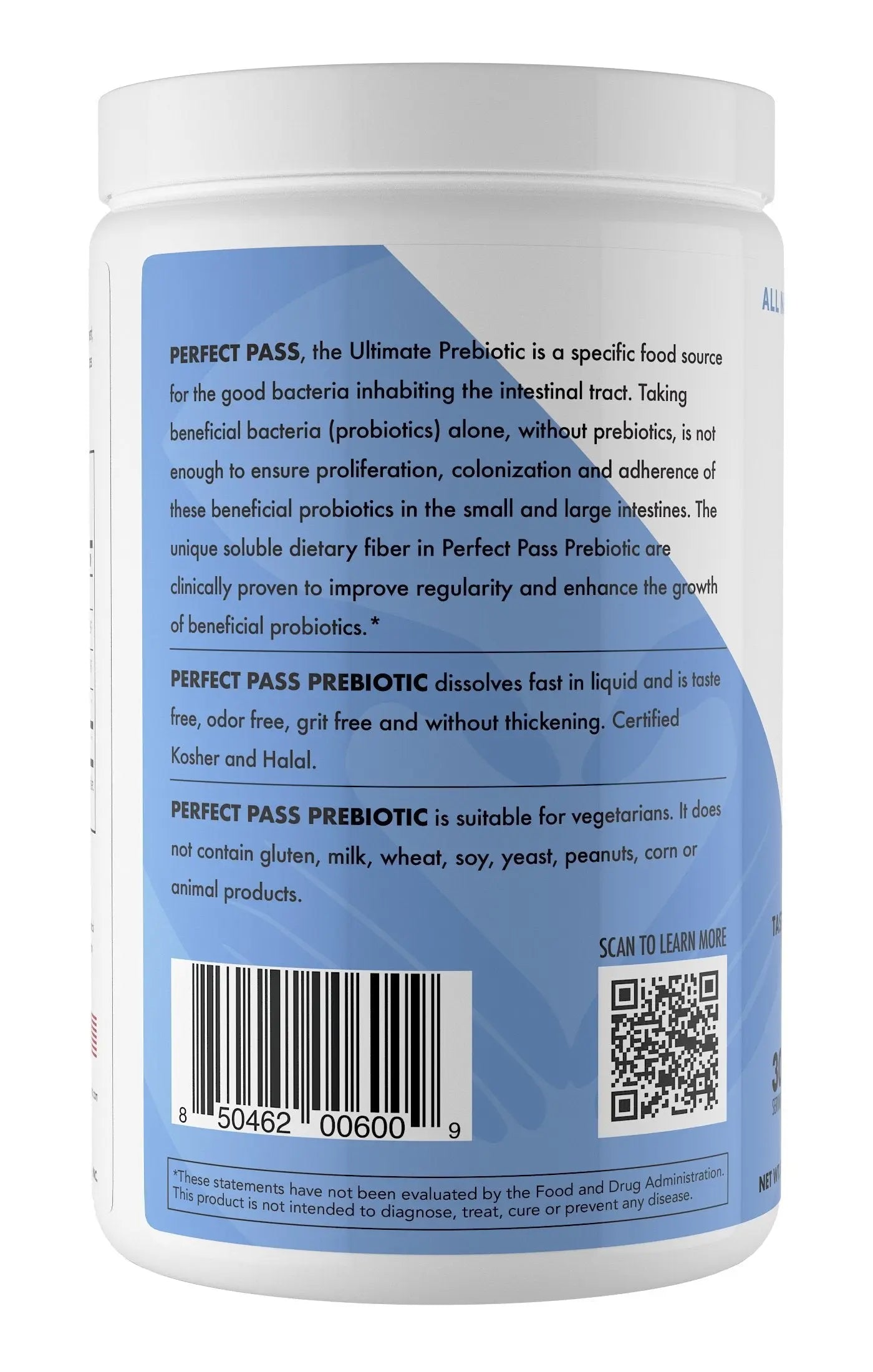 PERFECT PASS Prebiotic PHGG Partially Hydrolyzed Guar Gum 210g Powder - 100% Natural Gluten Free Non GMO - Certified Kosher Vegetarian Sugar Free PERFECT PASS