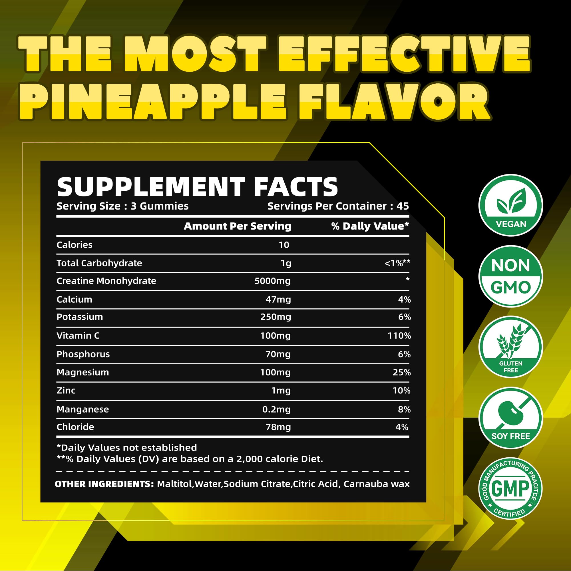 GlucoBio Creatine Monohydrate Gummies (5g) – Pre-Workout Energy & Muscle Growth Support for Men & Women | Pineapple Electrolyte Gummies (135 Count) GlucoBio buy australia supplements