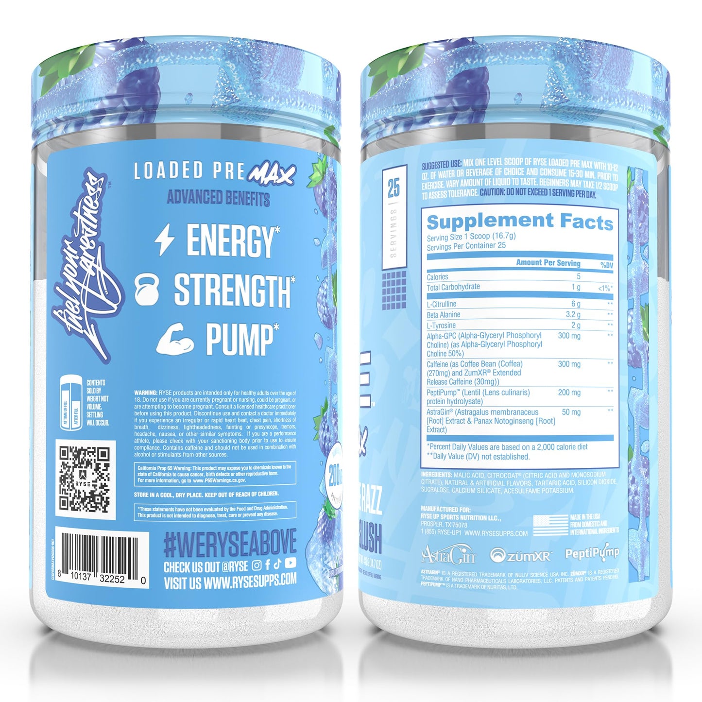 Ryse Loaded Pre Max Pre Workout Powder - Orange Cream - 300mg Dual-Phase Caffeine for Sustained Energy for Men & Women - L-Citrulline, PeptiPump & Alpha-GPC for Power, Pumps & Focus - 25 Servings