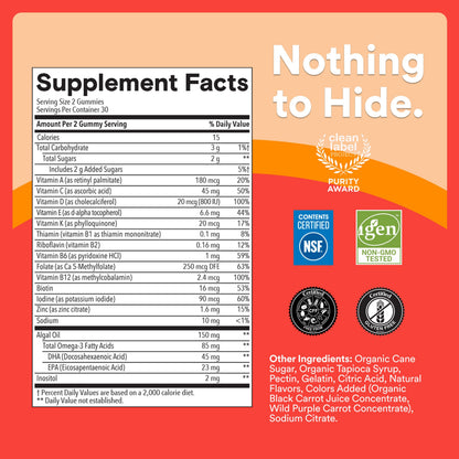 SmartyPants Kids Multivitamin Gummies with Omega 3 DHA/EPA, Vitamins D3, C, B12, B6, A, K, and Zinc, Gluten Free, Clean Label, Three Fruit Flavors, 60 Gummies (30 Day Supply) Gsupps Australia