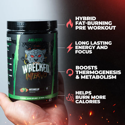 Wrecked Inferno - Thermogenic Pre Workout For Men & Women, Increase Energy, Boost Thermogenesis & Metabolism, Enhance Exercise Performance - Contains L-Citrulline, L-Carnitine, Beta-Alanine & More
