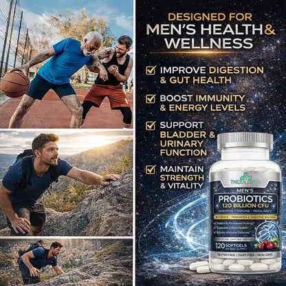 Men’s Advanced Probiotics 120 Billion CFU - 36 Strains + Prebiotics, Enzymes & Veggie Blend for Gut, Immune & Colon Health - 2 Month Supply, 120 Softgels TheraSuva