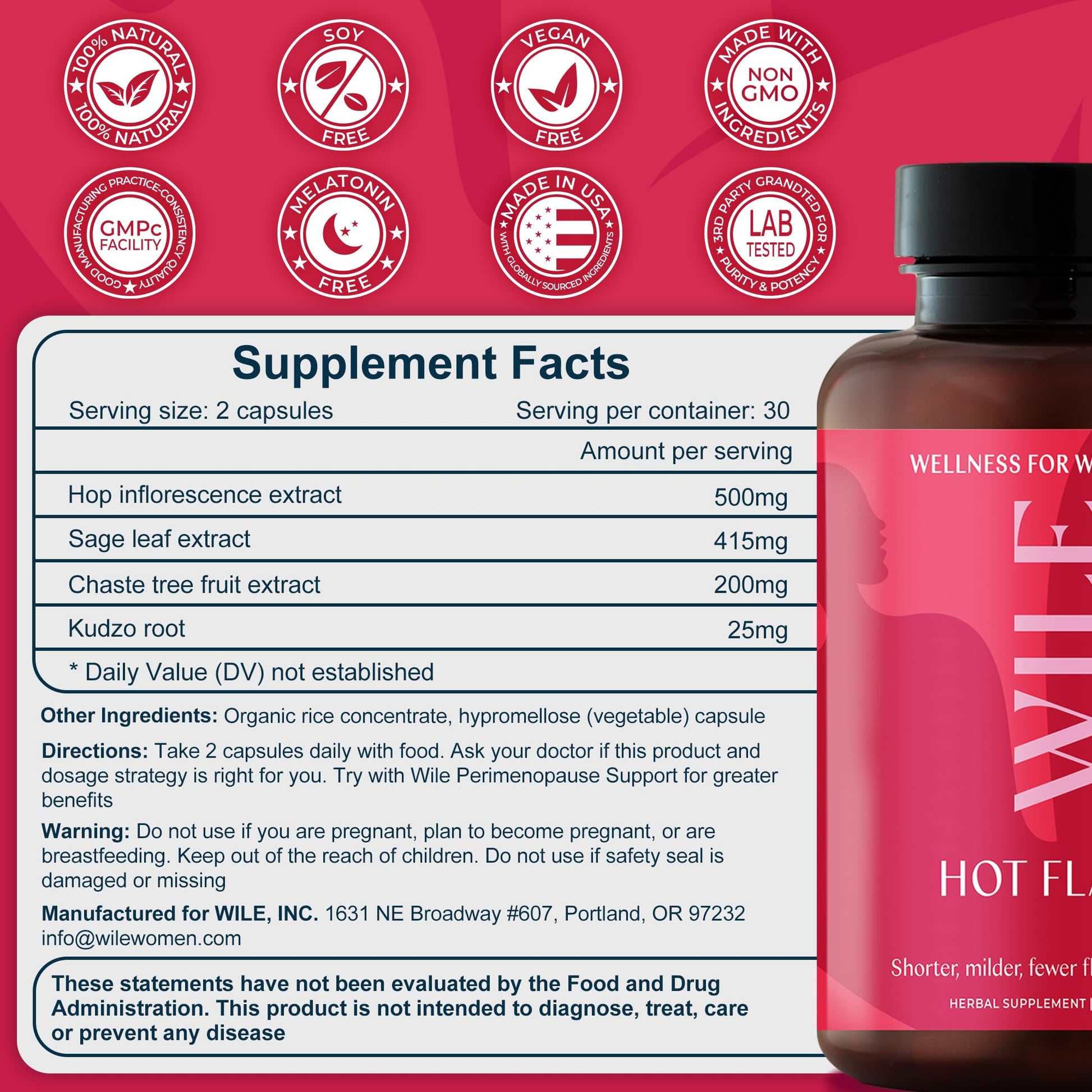 WILE Menopause and Perimenopause Supplements for Women - Hot Flashes and Night Sweats Relief with Kudzu Root - Premenopause Support for Stress, Hot Flash, Hormone Balance & Restful Sleep, 30 Servings WILE buy australia supplements