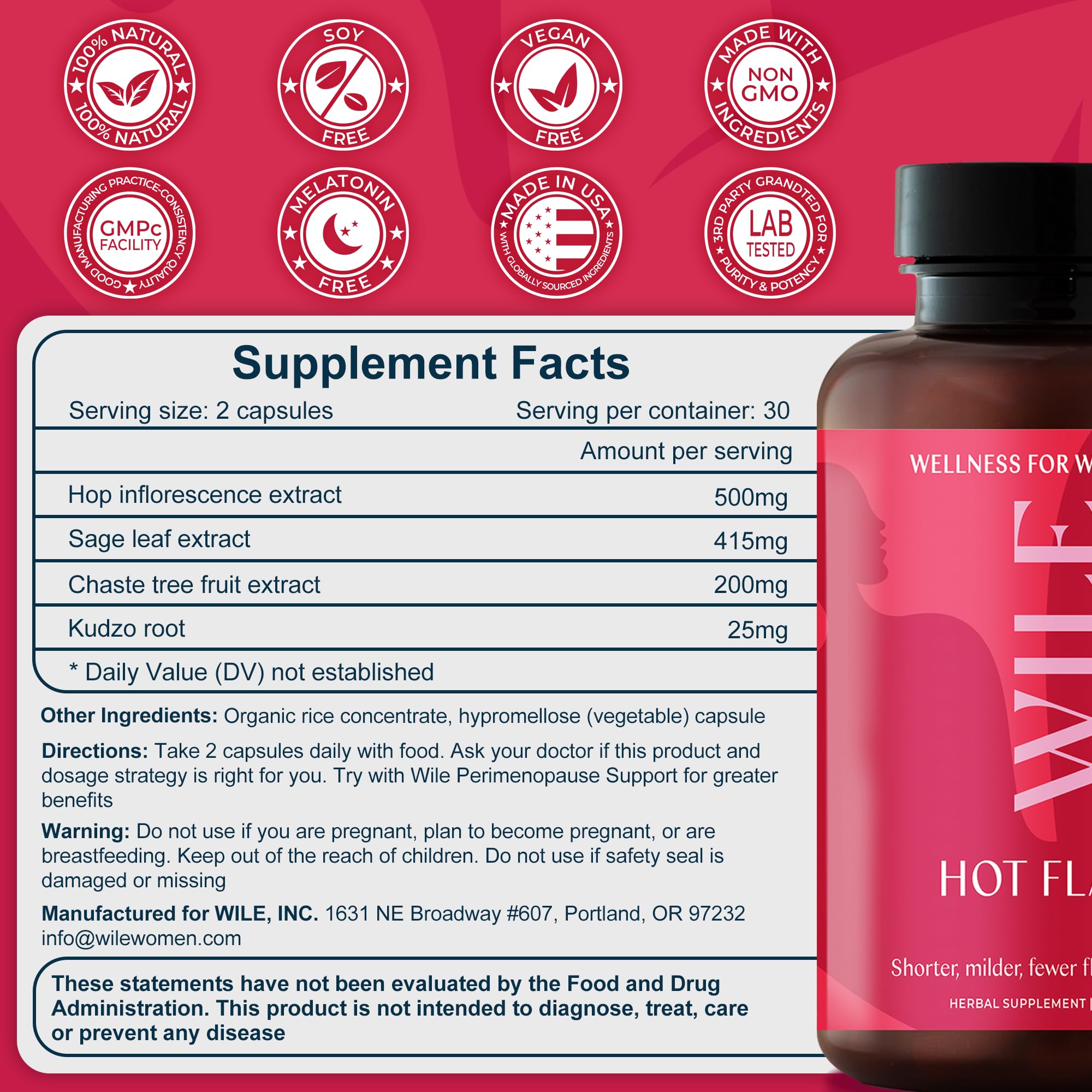 WILE Menopause and Perimenopause Supplements for Women - Hot Flashes and Night Sweats Relief with Kudzu Root - Premenopause Support for Stress, Hot Flash, Hormone Balance & Restful Sleep, 30 Servings WILE buy australia supplements