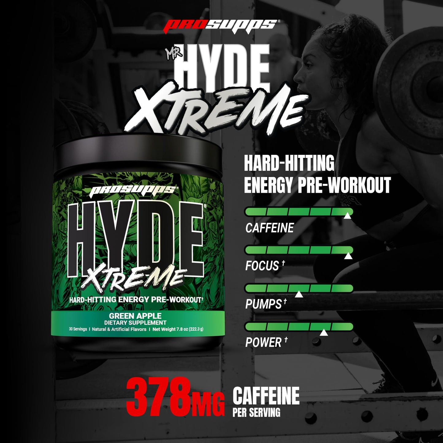 ProSupps Mr. Hyde Xtreme Pre Workout Powder with Creatine, Beta Alanine & Caffeine – Extreme Energy, Pumps, Focus & Performance - Fitness & Gym Supplements for Men & Women (Watermelon, 30 Servings)