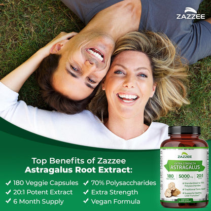 Zazzee Extra Strength Astragalus Root 20:1 Extract, 70% Polysaccharides | 180 Vegan Capsules, 6 Month Supply, Astragalus Membranaceus, Immune System Support, Non-GMO, Herbal Supplement, Made in USA Gsupps Australia