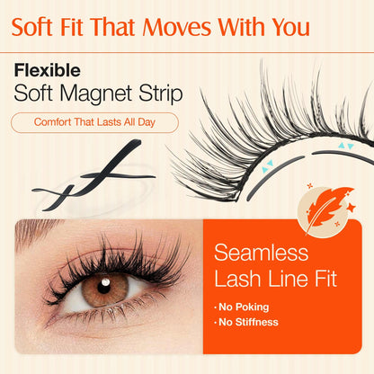 LASHVIEW Upgrade Magnetic Eyelashes with Applicator,No Glue Needed Natural Wispy Magnetic Lashes, Reusable Soft Magnetic Eyelashes, Cat Eye Look Easy to Wear & Remove (AN26) LASHVIEW