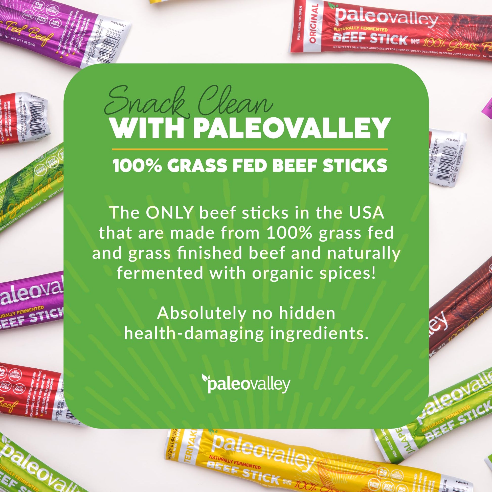 Paleovalley 100% Grass Fed Beef Sticks - Delicious Gluten Free Beef Snack - High Protein Keto Friendly, 50 Count Variety Pack Paleovalley buy australia supplements