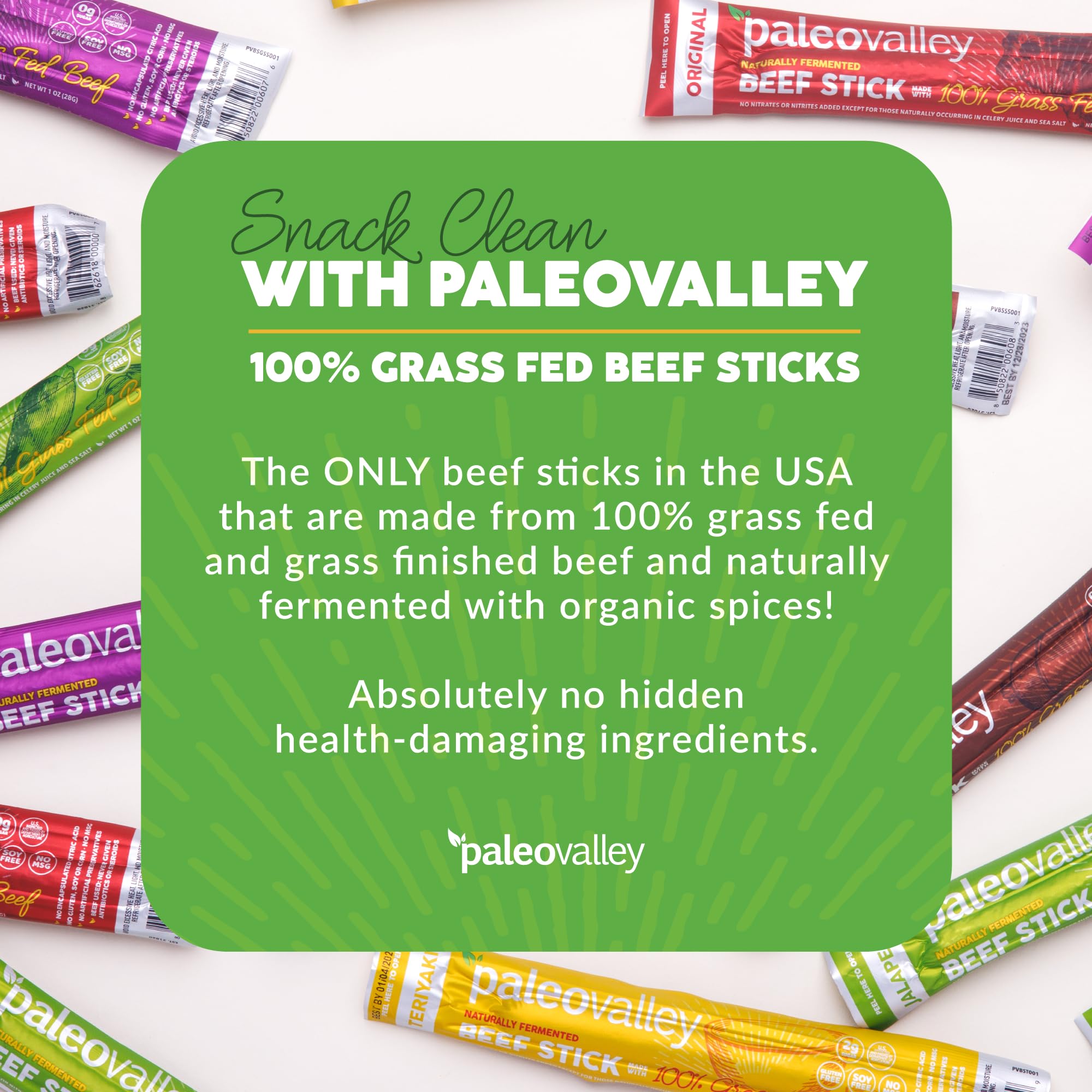 Paleovalley 100% Grass Fed Beef Sticks - Delicious Gluten Free Beef Snack - High Protein Keto Friendly, 50 Count Variety Pack Paleovalley buy australia supplements