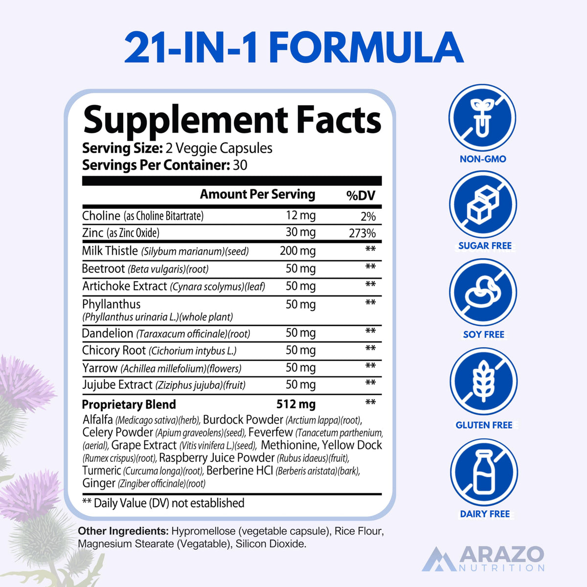 Arazo Nutrition Liver Cleanse Detox & Repair Formula – Milk Thistle Herbal Support Supplement: Silymarin, Beet Arazo Nutrition