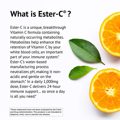 Ester-C American Health with Citrus Bioflavonoids Capsules - 24-Hour Immune Support, Gentle On Stomach, Non-Acidic Vitamin C American Health