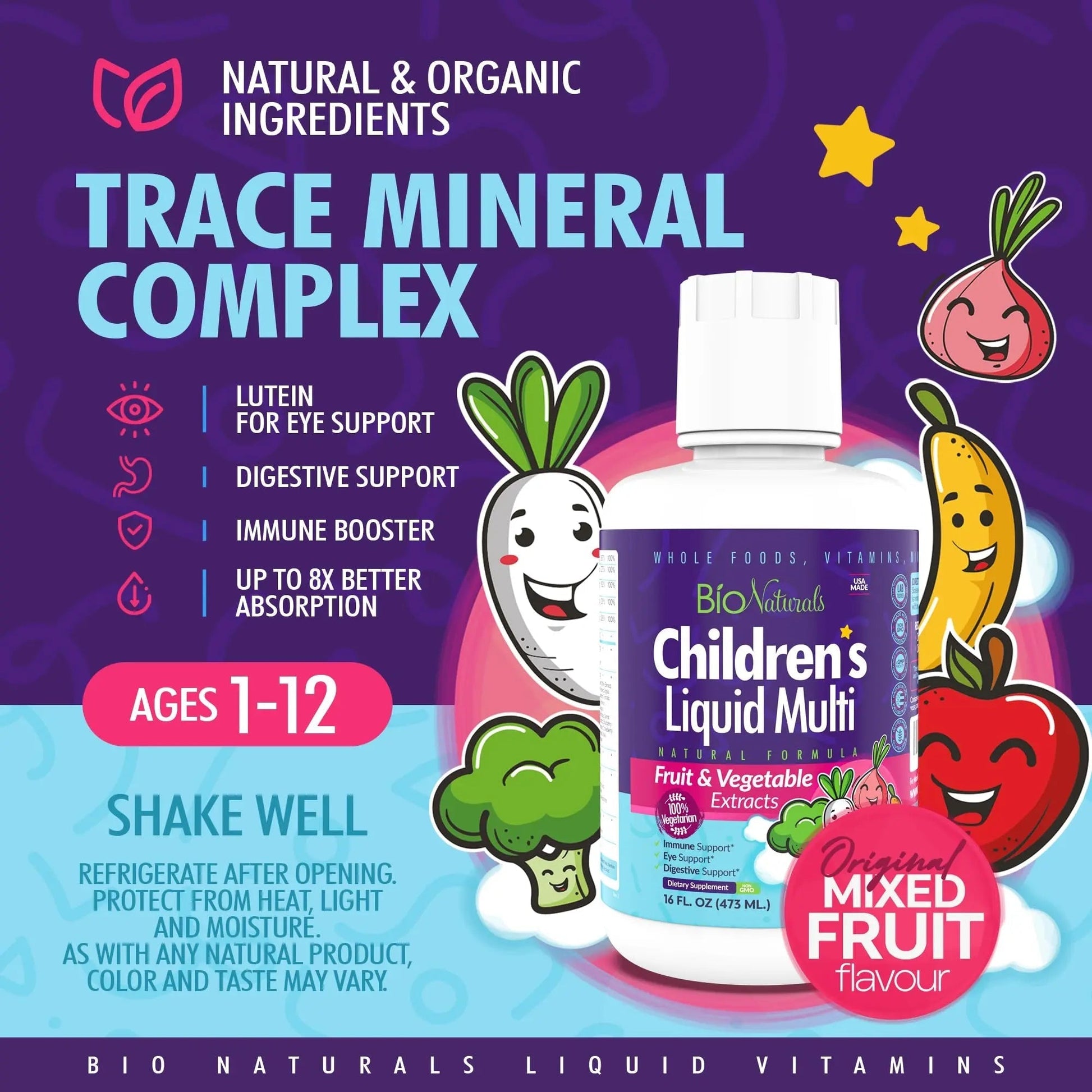 Bio Naturals Children's Liquid Multivitamin & Immune Booster - Natural Supplement for Kids & Toddlers with Vitamins A B C D3 E, Fiber Bio Naturals buy australia supplements