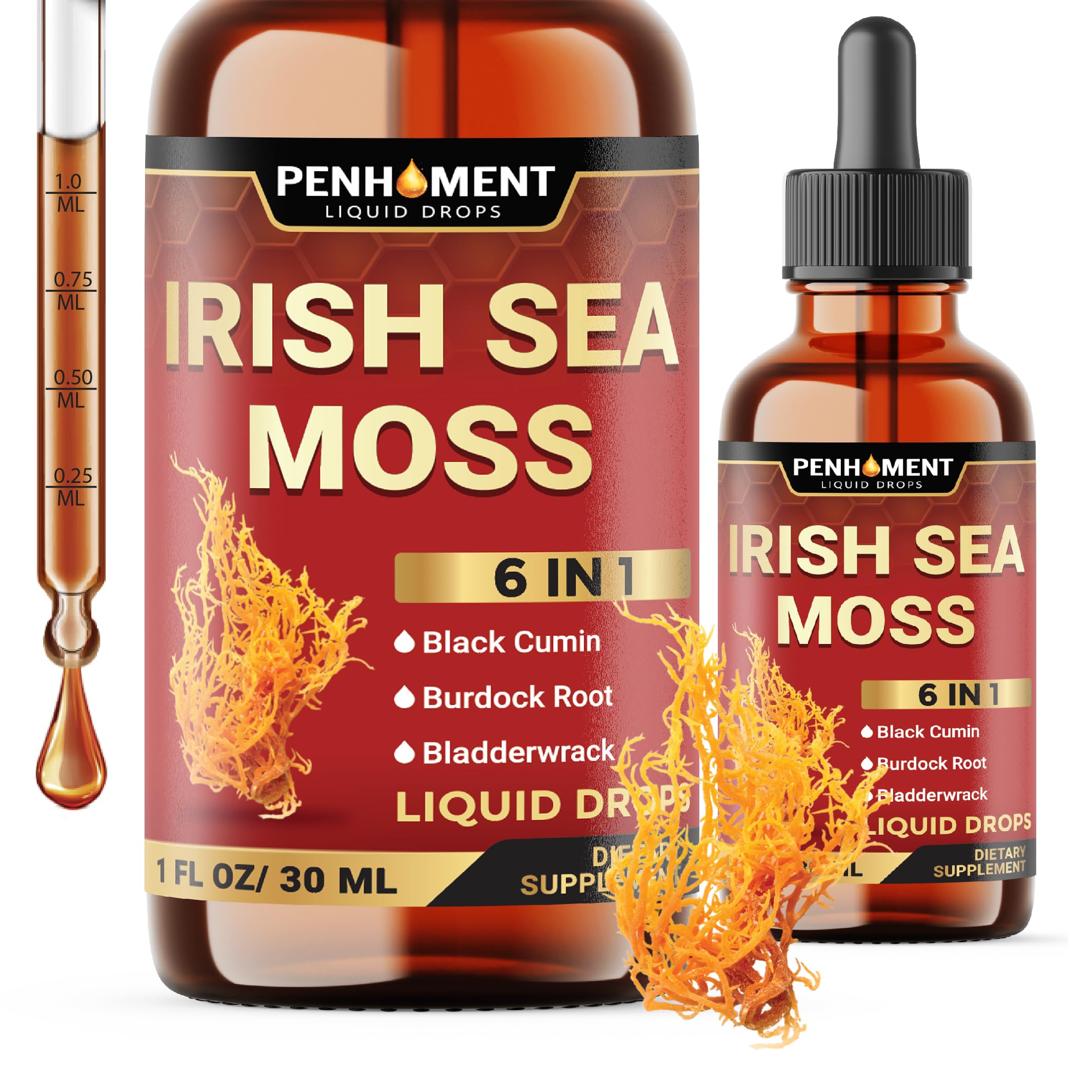 Penhoment 6in1 Sea Moss Drops with Black Seed Oil Irish Seamoss, Ashwagandha, Burdock Root & Bladderwrack - 1FL Oz - 30 Day Supply Penhoment buy australia supplements