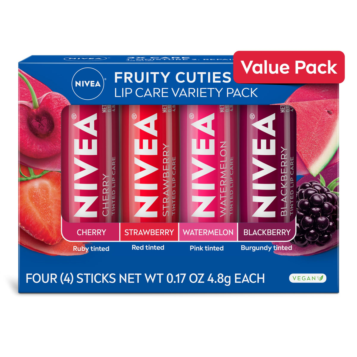 NIVEA Lip Care, Fruity Cuties Lip Balm Variety Pack, 4 x 0.17 OZ NIVEA