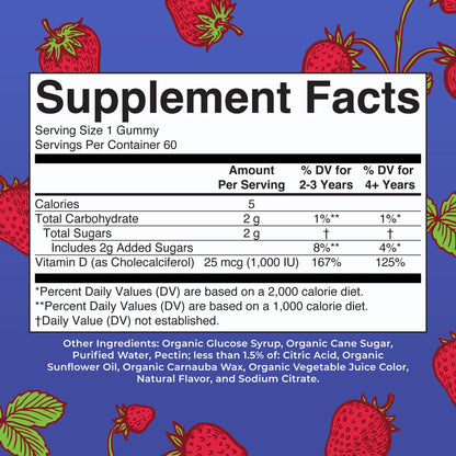 MARYRUTH'S Organic Vitamin D3 Gummies | 1000 IU | USDA Organic | Immune Support| Bone Health | Muscle Function | for Adults & Kids Ages 2+ MARYRUTH'S