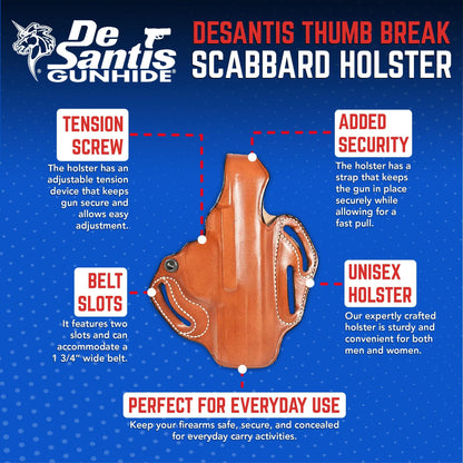 DeSantis Thumb Break Scabbard - OWB Gun Holster for Men and Women, Leather Belt Slide Holster for Pistols, Exact Molding, Secure and Highly Concealable OWB Carry Gsupps Australia