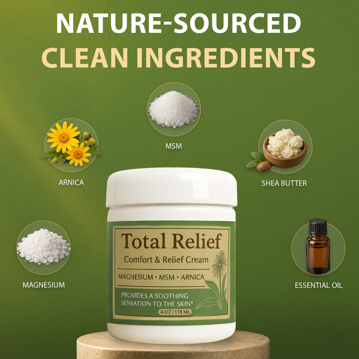HiRelief Total Relief - Magnesium Cream - Topical Lotion for Muscles, Joints & Legs - Magnesium Chloride with MSM, Arnica & B6 - Lightweight & Fast-Absorbing - 4 Fl Oz (Pack of 1) HiRelief