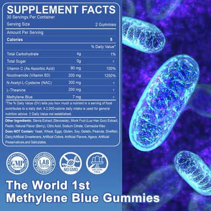 LILICARE Methylene Blue Gummies 7mg Per Serving for Humans | Upgraded Antioxidant & Brain Booster Supplement for Cognitive Function, Energy LILICARE