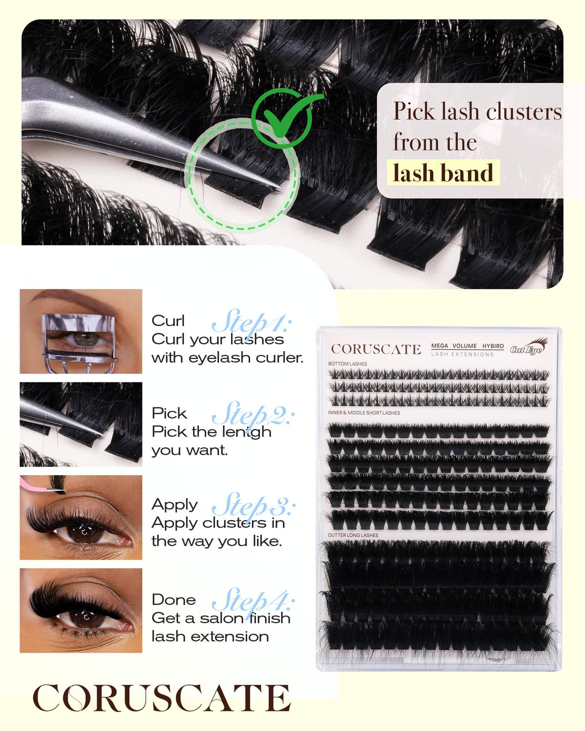 CORUSCATE Lash Clusters Bottom Lashes Mink Eyelash Clusters Mega Volume CORUSCATE