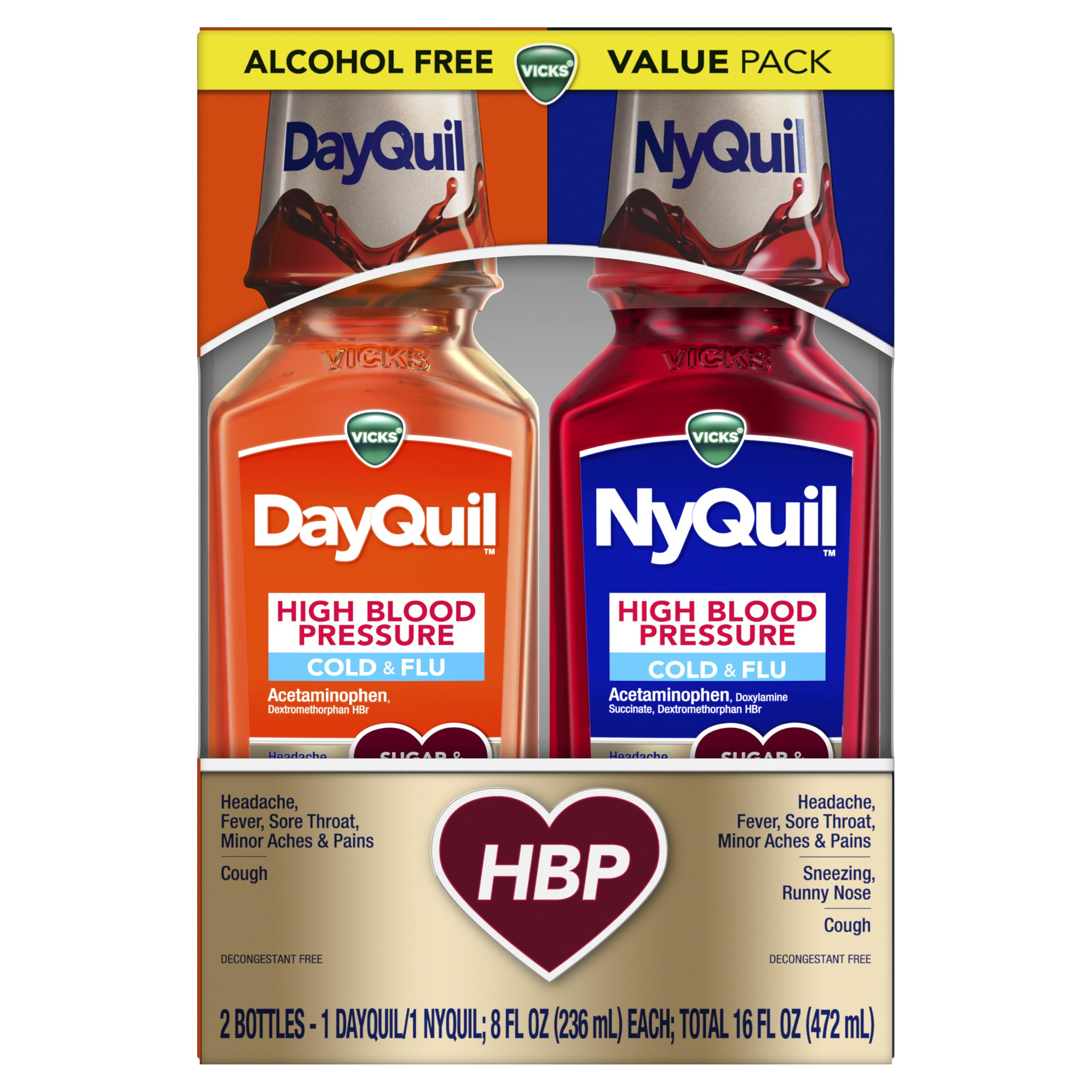 VICKS DayQuil & NyQuil High Blood Pressure Cold & Flu Relief Liquid Medicine Co-Pack, Powerful Multi-Symptom Daytime & Nighttime Relief for Cold, Cough, and Flu Symptoms, Sugar & Alcohol Free, 2x8oz Vicks buy australia supplements
