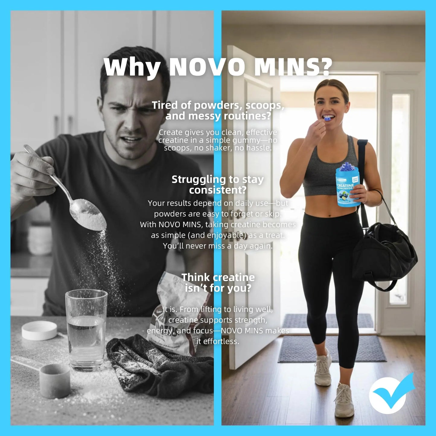 novomins Creatine Monohydrate Gummies 5000mg for Men & Women, Chewables Creatine Monohydrate for Muscle Strength, Muscle Builder, Energy Boost, Pre-Workout Supplement novomins