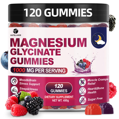 120 CT Magnesium Glycinate Gummies 1000 mg for Women and Men, Magnesium Malate & Taurate Supplements for Sleep, Body Support and Relaxation, Sugar Free OUTELANDE