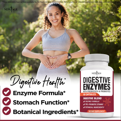 NEW AGE Digestive Enzymes for Gut Health - Probiotic Multi Enzymes with Prebiotics and Probiotics with Lipase for Women and Men for Digestive Health, NEW AGE