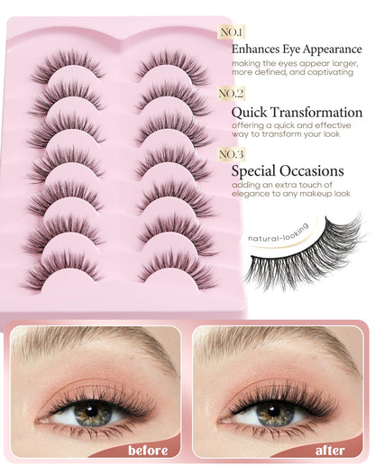 Onlyall Natural Lashes Wispy Lashes Natural Look False Eyelashes Flared Eyelashes 7 Pairs D-K06 Onlyall