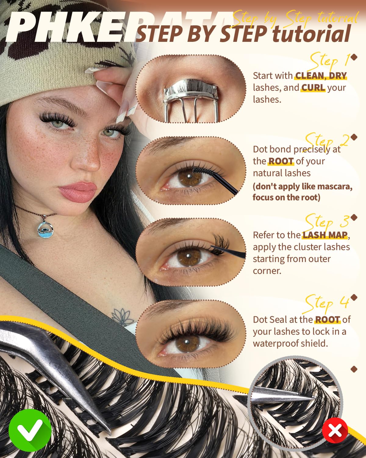 PHKERATA Fluffy Lash Clusters Wispy Eyelash Clusters D Curl PHKERATA