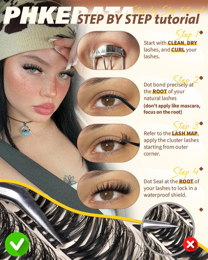 PHKERATA Fluffy Lash Clusters Wispy Eyelash Clusters D Curl PHKERATA