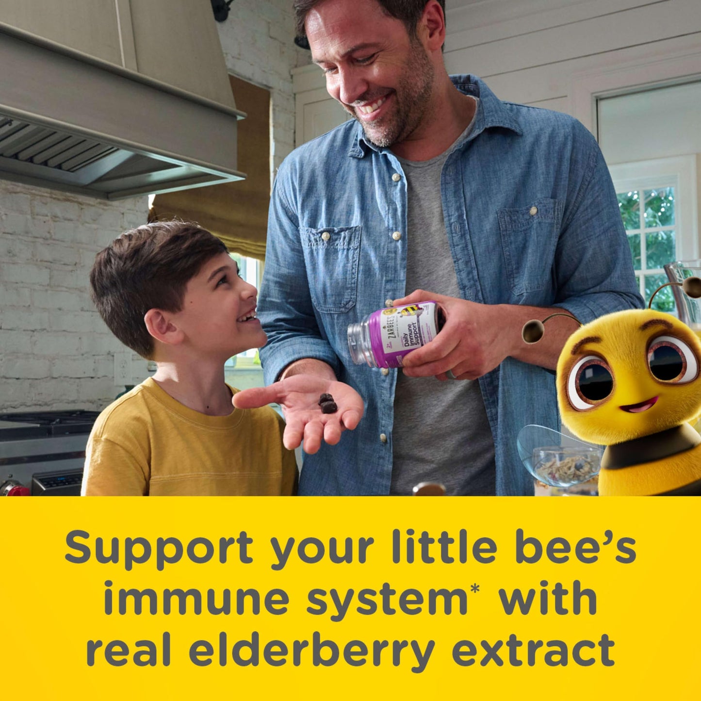 Zarbee’s Kids Elderberry Immune Support Supplement Gummies, Vitamins A C D3 E & Zinc, Elderberry Extract, Gluten & Gelatin Free Zarbee's