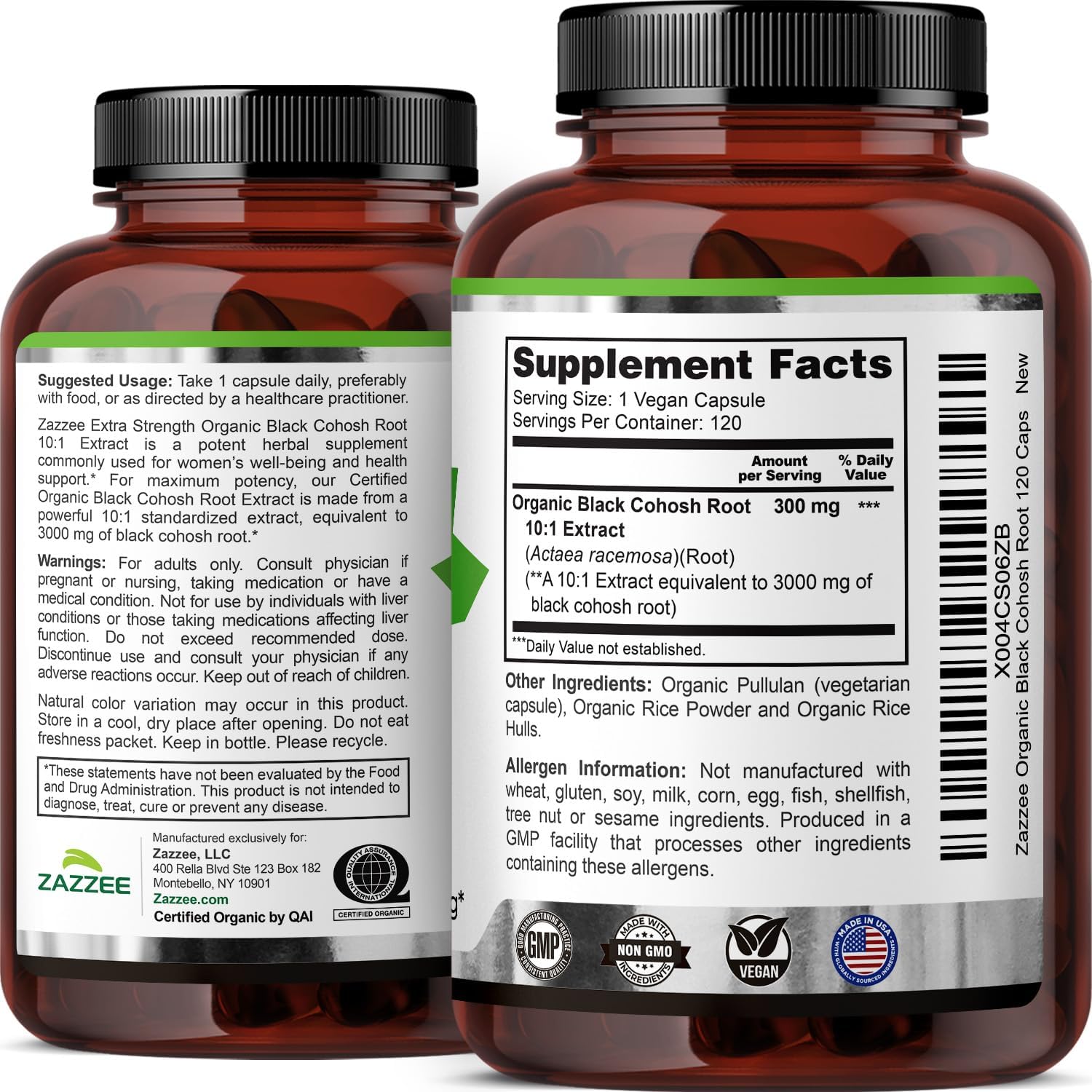 Zazzee USDA Organic Black Cohosh 10:1 Extract, 120 Vegan Capsules | 4 Month Supply, Actaea Racemosa, Women’s Health & Hormonal Balance Support, All-Natural, Non-GMO, Made in the USA Gsupps Australia