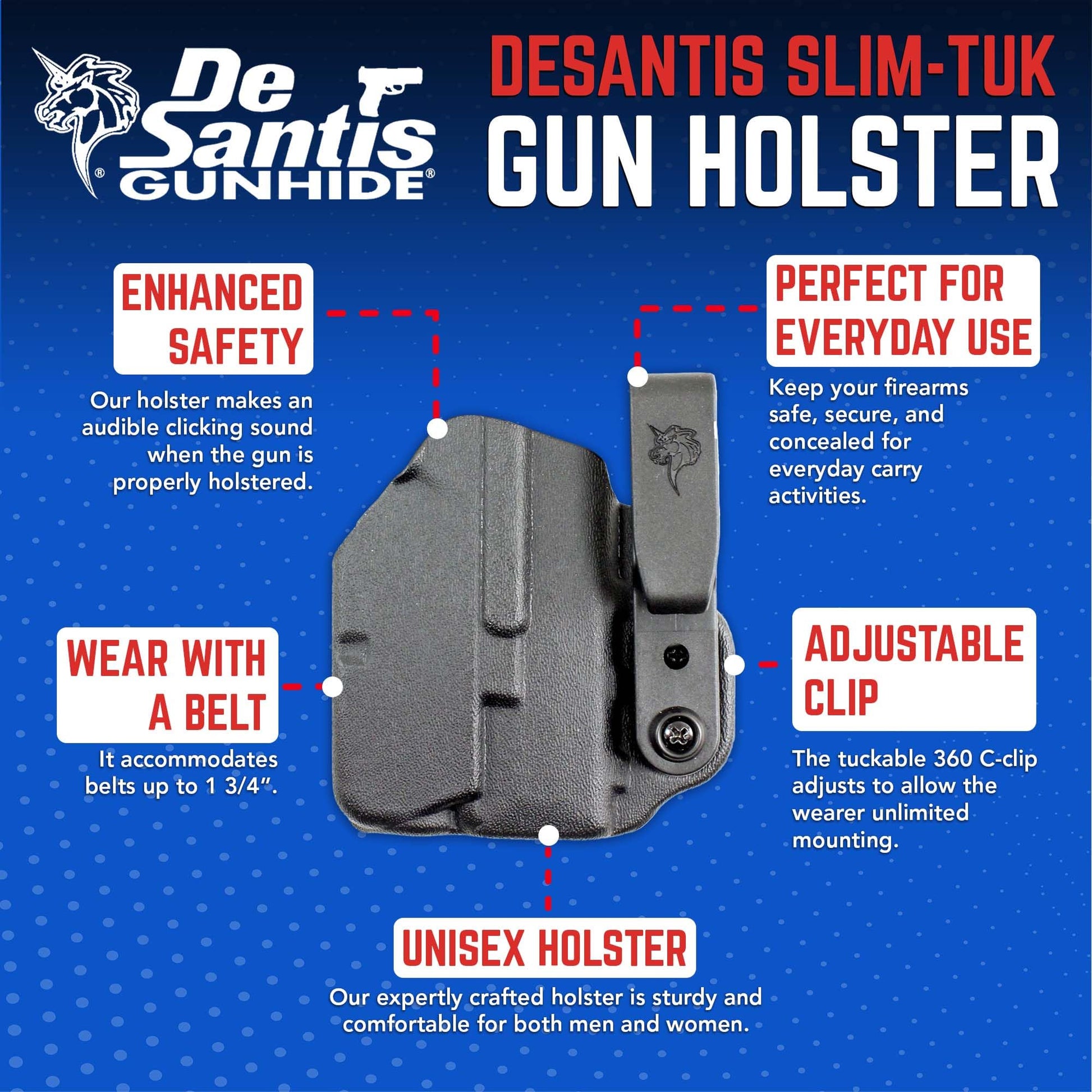 DeSantis Slim-Tuk - IWB Holster for Men and Women, Pistol Holster for Concealed Carry, Suitable for Appendix Wear, Ambidextrous, Made with Kydex, Adjustable Tension, Tuckable 360 C-Clip Gsupps Australia